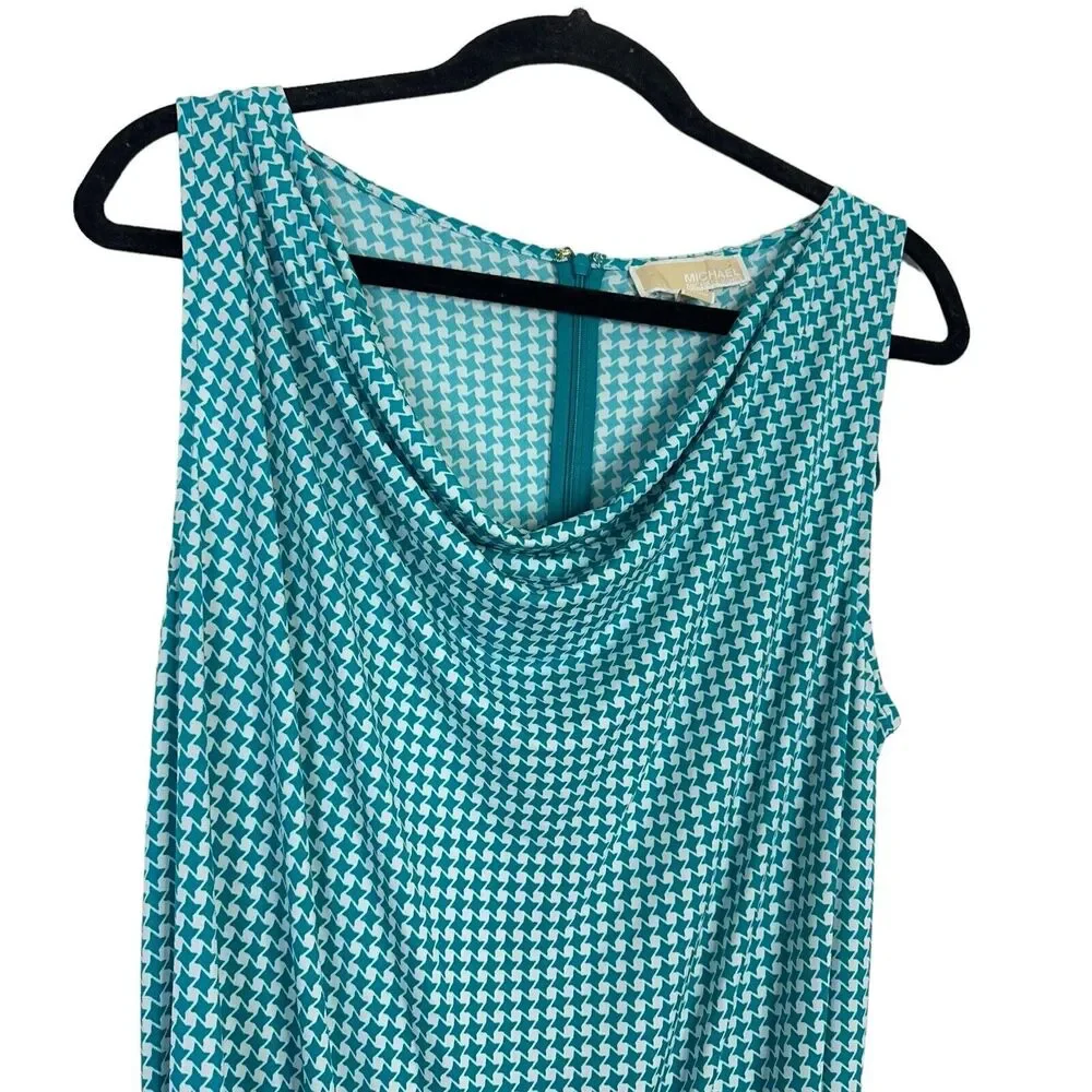 Michael Kors Teal White Houndstooth Print Sleeveless Jumpsuit Women's Size Large